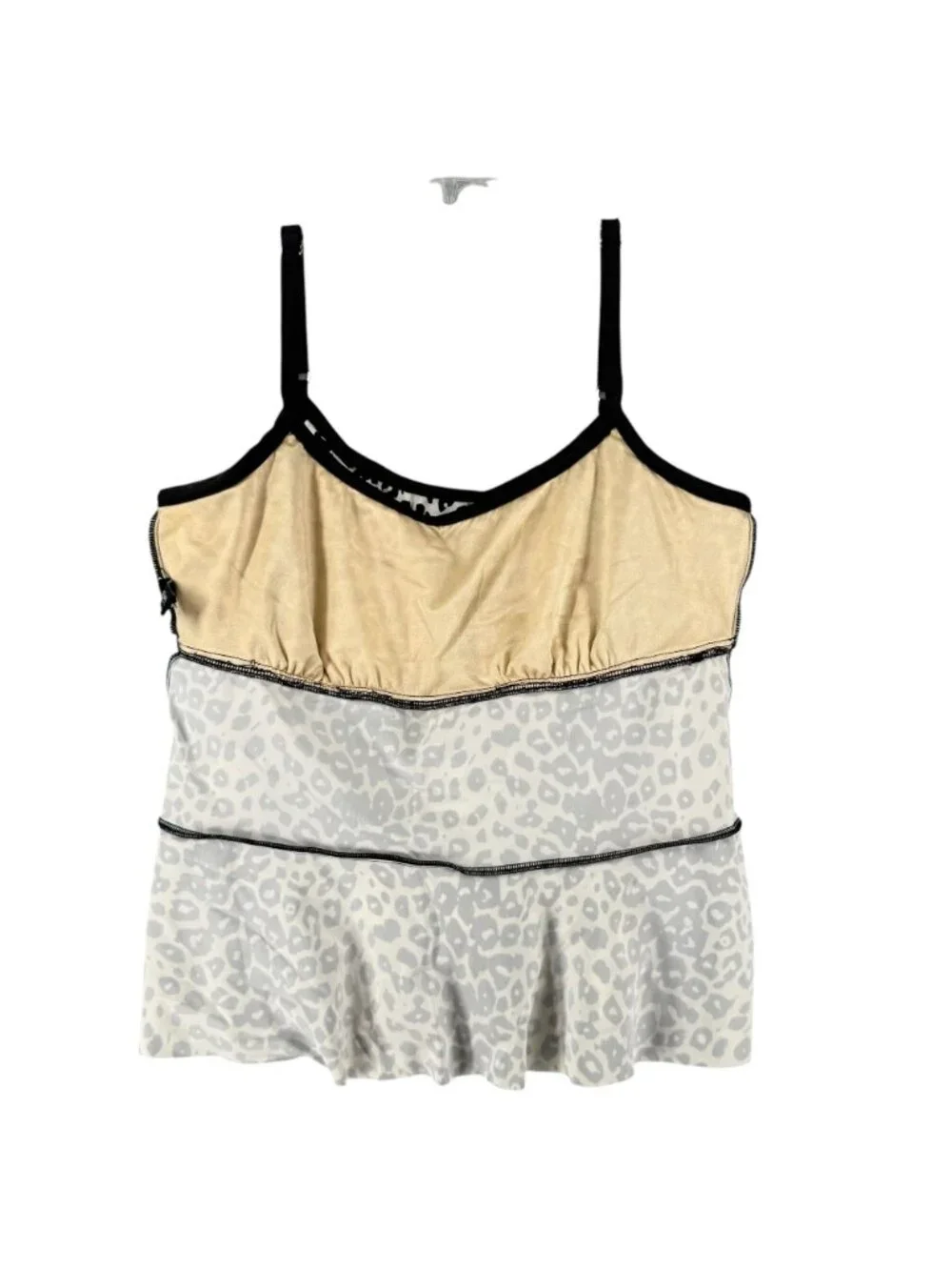 Maxine Womens Tiered Tankini Swim Top 18W Black White Leopard Adjustable Straps